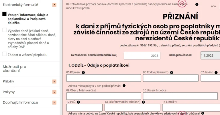 Výřez z růžového elektronického přiznání k dani z příjmů