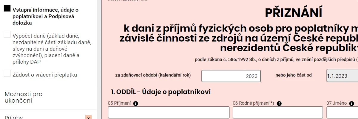 Obrázek z formuláře ke kapitole jak vyplnit daňové přiznání online