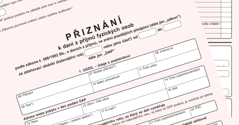 Výřez náhledu na růžový formulář Přiznání k dani z příjmů fyzických osob